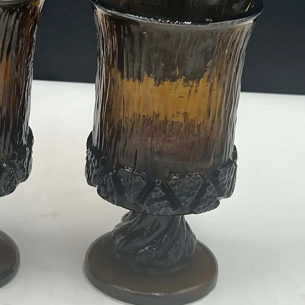 70's Fostoria SORRENTO BROWN Wood Bark Heavy Glass 6